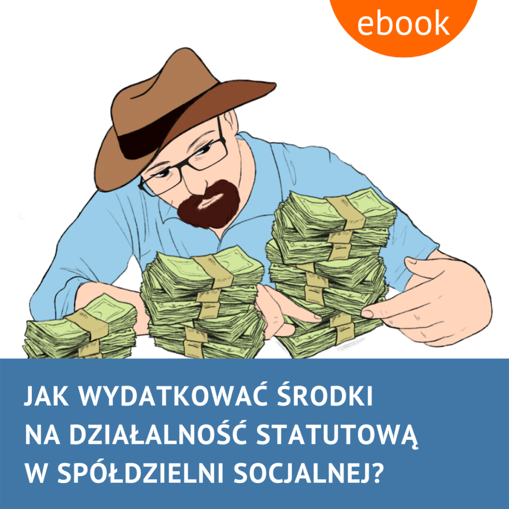 Mężczyzna z brodą i kapeluszem trzyma plik pieniędzy podczas czytania Ebook: Jak wydatkować skład na działalność statutową w składj? + wzory dokumentów w Przedsiębiorstwie Społecznym.